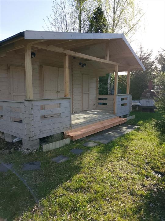 Domek ogrodowy z szerokim zadaszeniem - realizacja Pan Domek