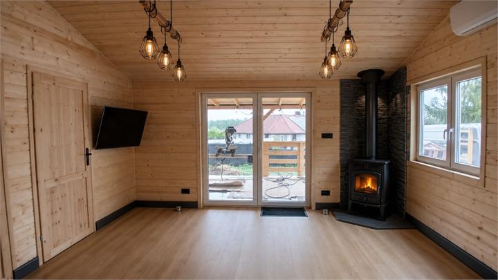 Salon z piecem wolnostojącym - realizacja Pan Domek